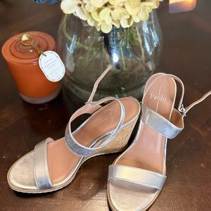 Paolo Metallic Silver Wedge Sandals